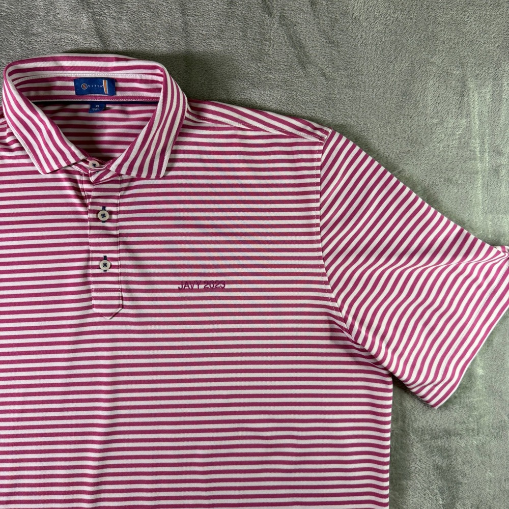 Stitch Golf Polo Shirt XL Striped JAVY 2023 Pink White Short Sleeve